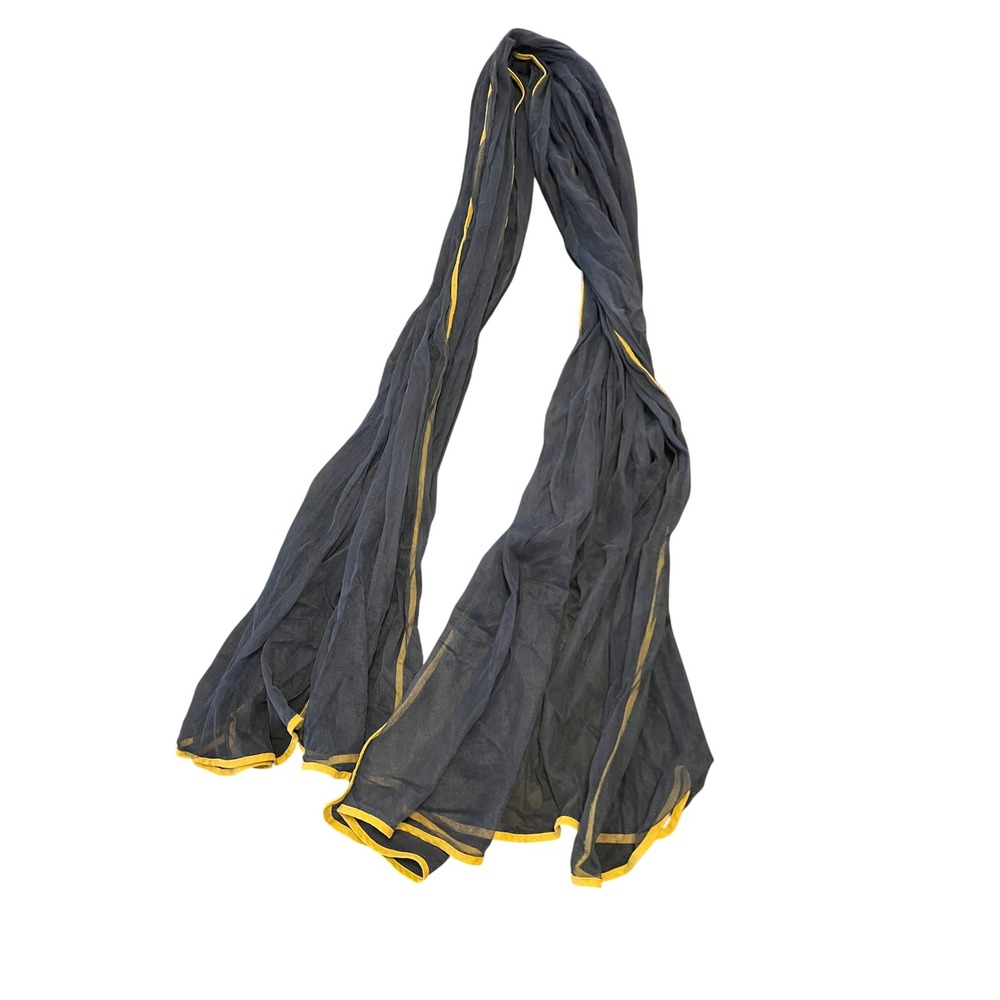 Navy Blue Sheer Net Dupatta Scarf with Yellow Border Trim 80x40